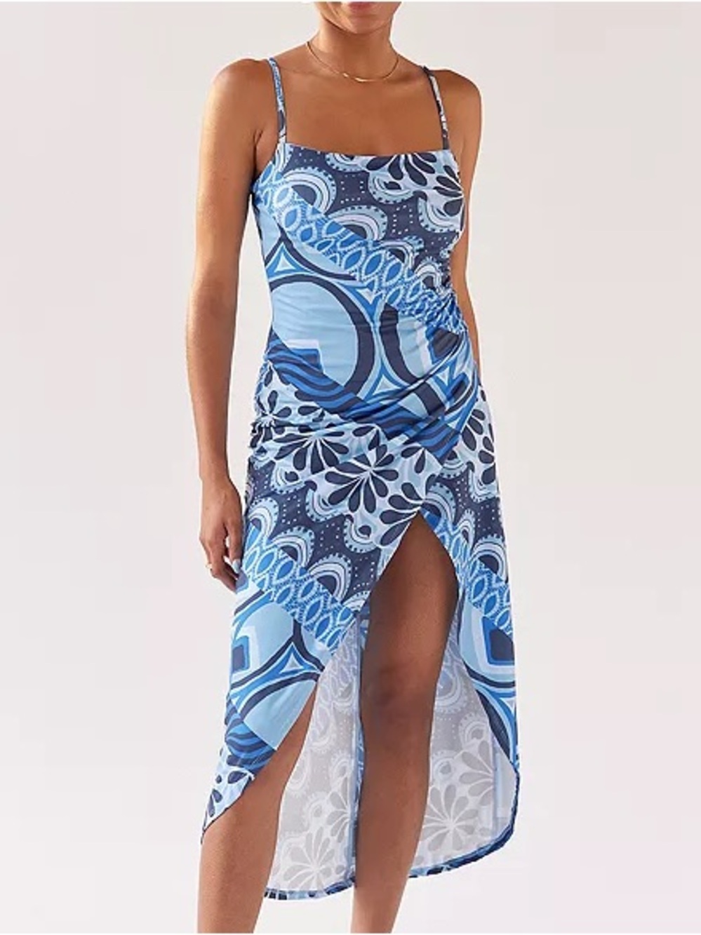 Urban Outfitters Blue Printed High-Low Midi Dress | XS